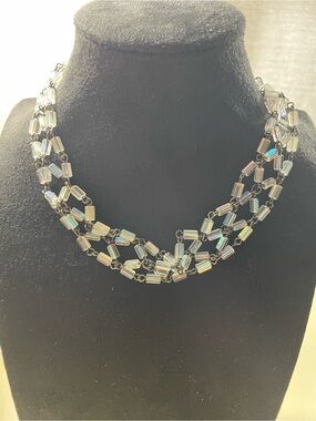 Steve Madden Iridescent Clear Multi-Strand Crystal Necklace